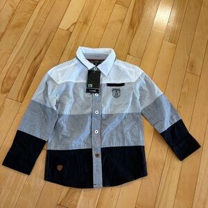Nano Boys button up collared shirt Toddler 3T NWT white grey black